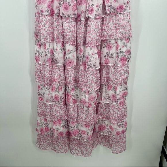 NWT Dalia Macphee Pink Floral Tiered Maxi Dress Smocked Tiered Bodice Wedding L - Picture 9 of 14